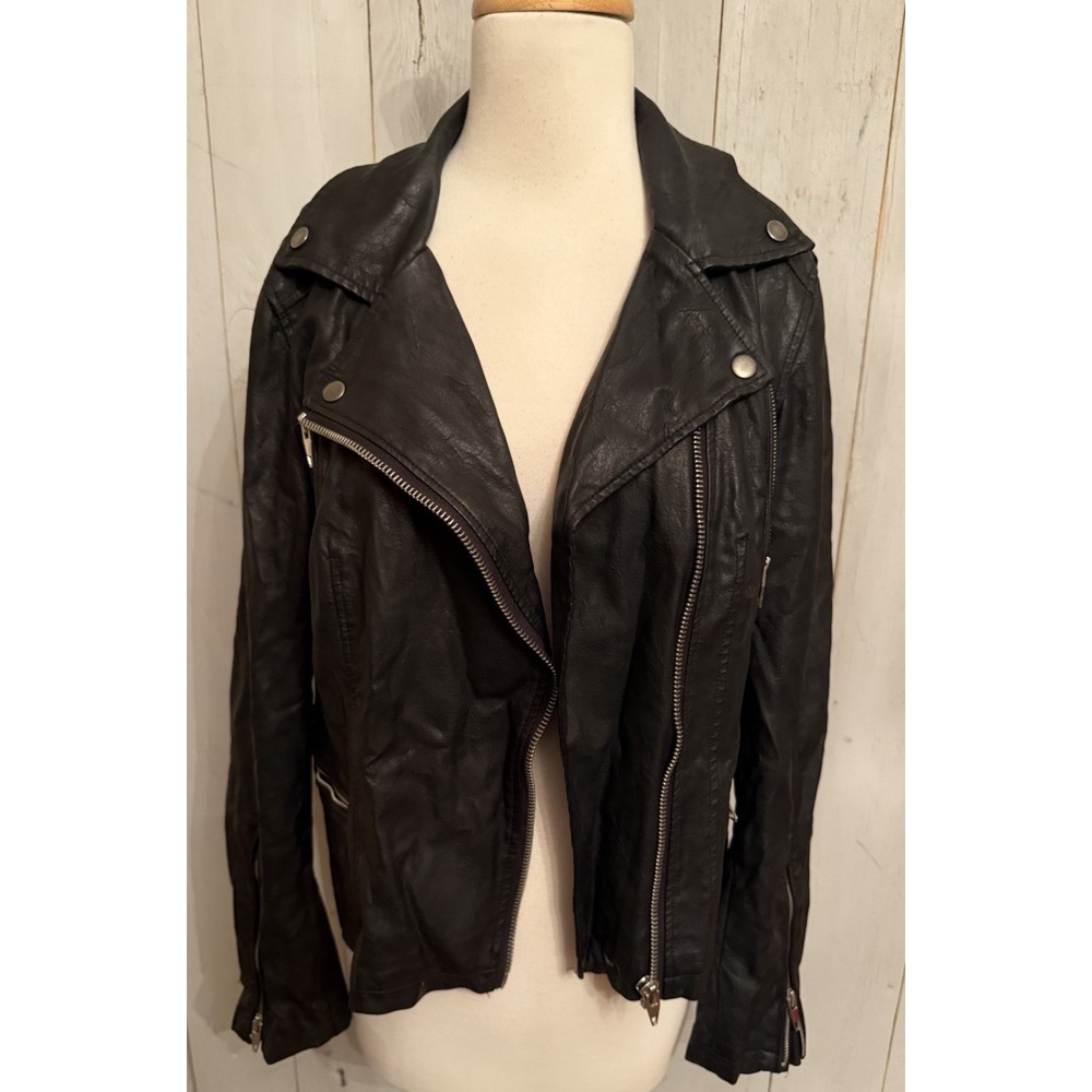 Kut From The Kloth Womens Faux Leather Moto Jacket Size M Black Front Zippers
